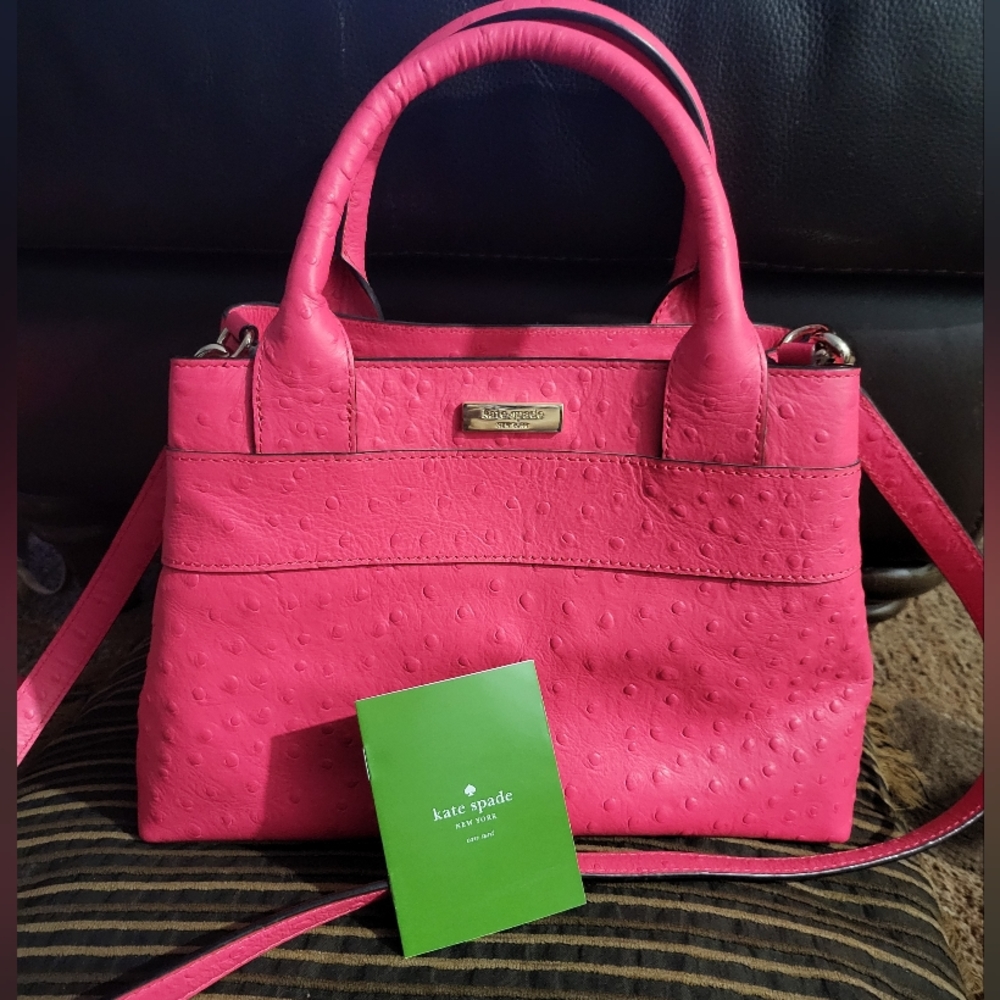 Kate Spade Pink Ostrich Embossed Satchel Crossbody Top Handle Bag